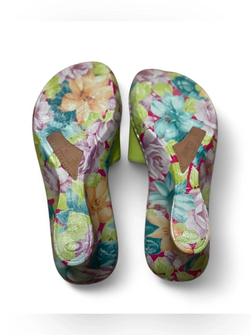 Sold Born Bright Lime Leather Slide Wedge Sandals - Size 7